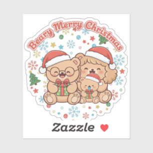 Sticker "Joyeux Noël Ourson" Famille de Nounours Mignons