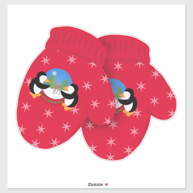 Sticker Joyeux Noël Pingouins de Cerf Globe de Neige Grand (Feuille)