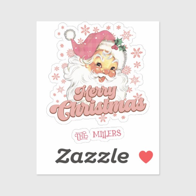 Sticker Joyeux Noël Retro Typographie Père Noël Pink Casqu (Feuille)