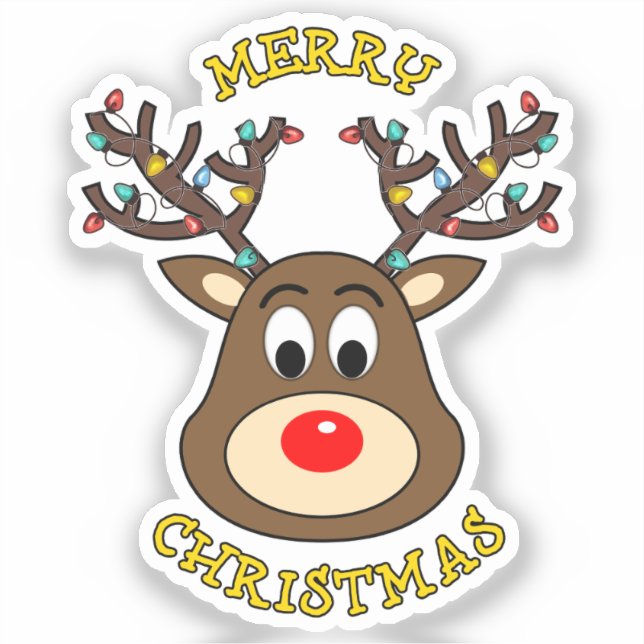 Sticker Joyeux Noël, Rudolph le renne à nez rouge (Recto)