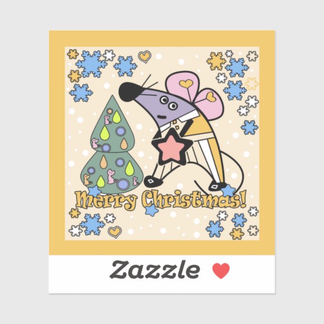 Sticker Joyeux Noël Symbole du Nouvel An Souris Caricature (Feuille)