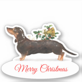 Sticker Joyeux Noël Tan Dachshund Custom-Cut Vinyl