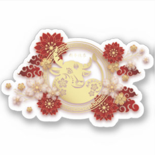 Sticker Joyeux Nouvel An chinois, boeuf d'or