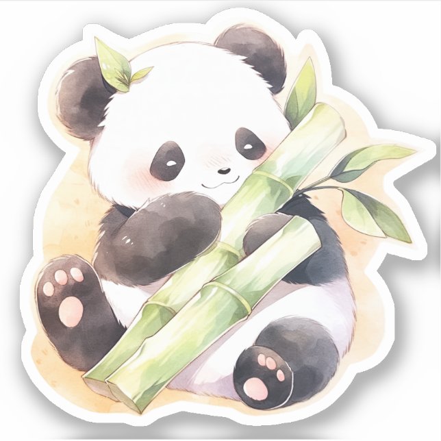 Sticker Joyeux Panda Bébé Avec Bambou (Devant)