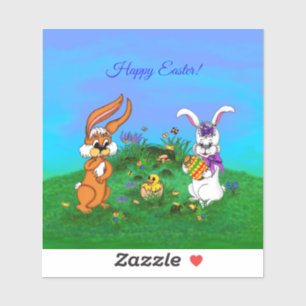 Sticker Joyeux Pâques ! Lapin avec Bunny et Chick