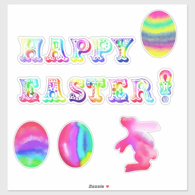Sticker Joyeux Pâques ! Oeufs d'aquarelle lapin (Feuille)