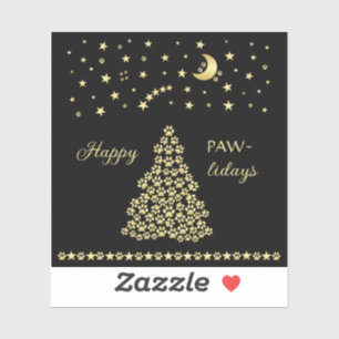 Sticker Joyeux Pawlidays, Or brillant Paw sapin de Noël