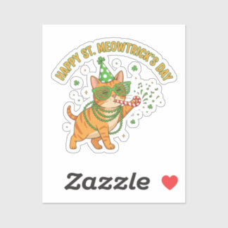 Sticker Joyeux St Meowtrick's Day Fête Chat Lunettes de vo