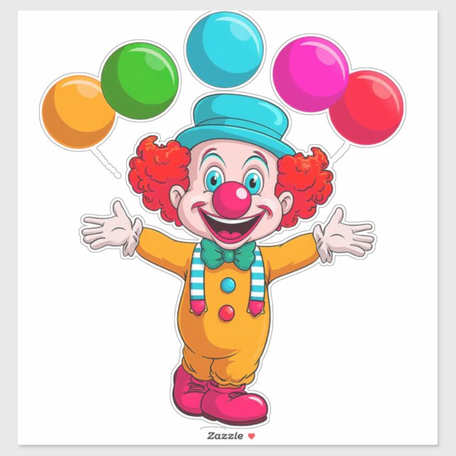 Sticker Joyful Clown With Balloons Celebrating Birthday (Feuille)