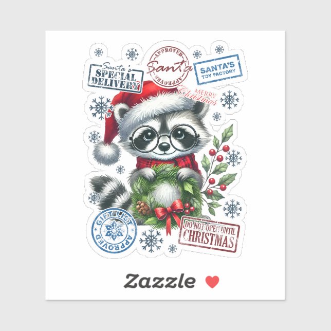 Sticker Joyful Raccoon Celebrates the Holidays (Feuille)