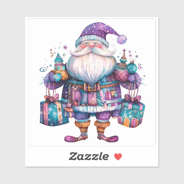 Sticker Joyful Violet Santa Celebrates Christmas (Feuille)