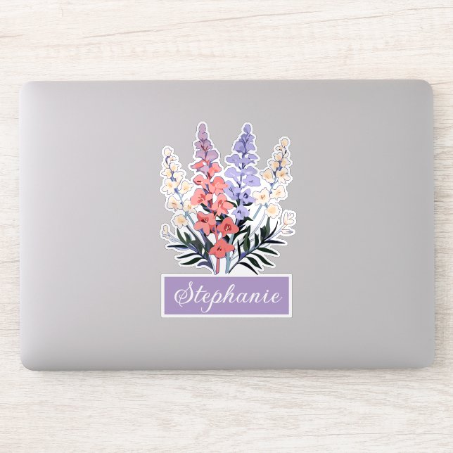 Sticker Juillet Fleur de naissance Nom personnalisé (Ordinateur)