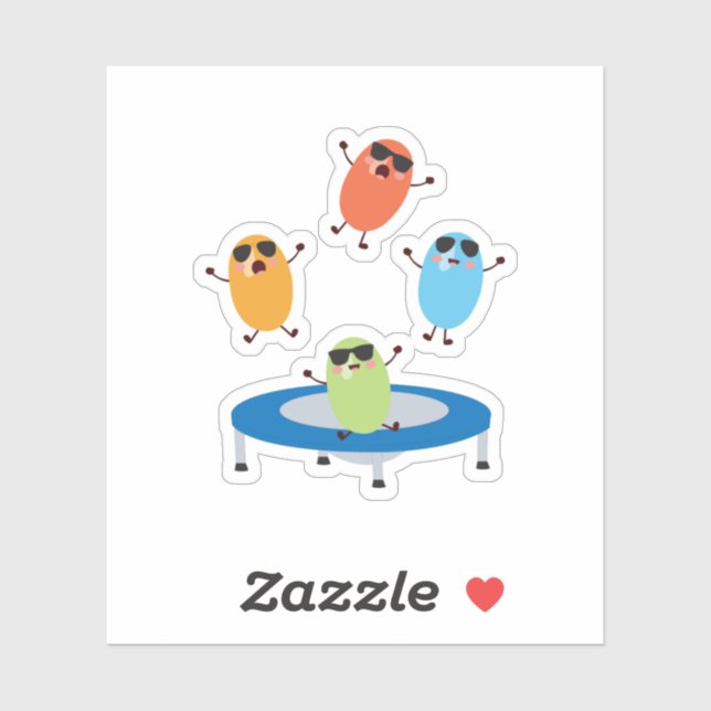 Sticker Jumping mignon Haricots de bonbons portant des lun (Feuille)