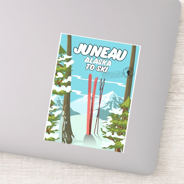 Sticker Juneau Alaska Pour Skier (Détail)