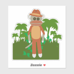 Sticker Jungle Explorer Sock Monkey Amusants Aventure Desi