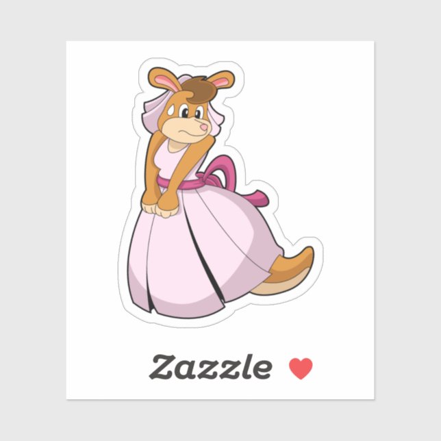 Sticker Kangourou en mariée avec une robe de mariée (Feuille)