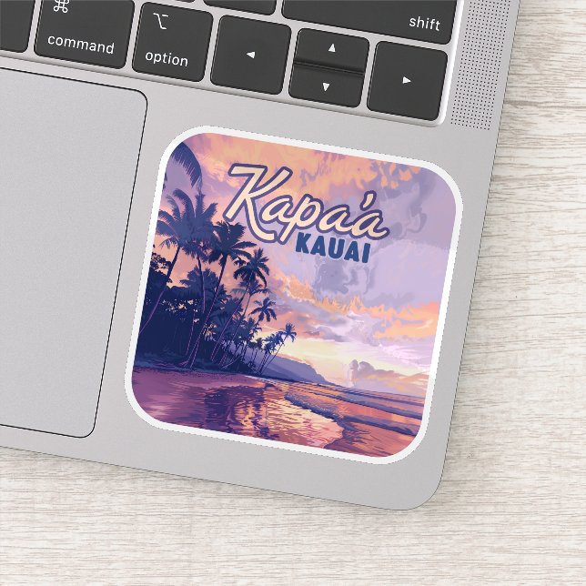 Sticker Kapaa Kauai Hawaii Beach Coucher de soleil Palmier (Détail)