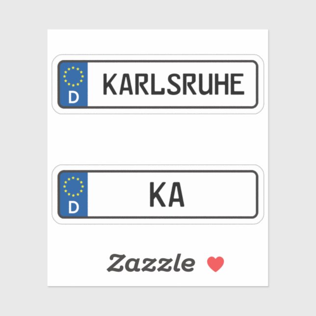 Sticker Karlsruhe kennzeichen, Plaque allemande d'immatric (Feuille)