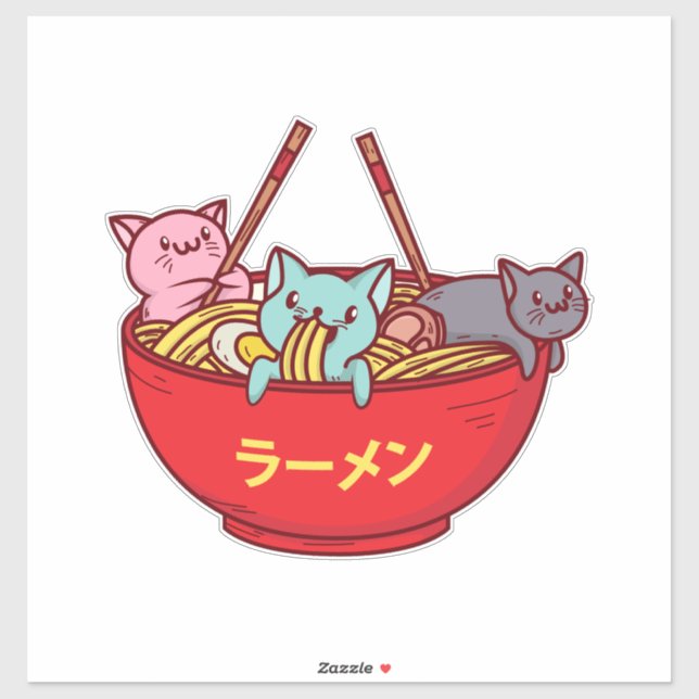 Sticker Kawaii Anime Chat Funny Adorable Ramen Japonais (Feuille)