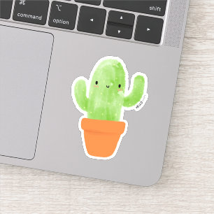Sticker kawaii aquarelle potée cactus botanique