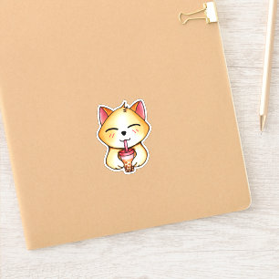 Sticker kawaii chat boire Boba Milk tea