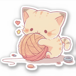 Sticker Kawaii Chat Love Wool Ball