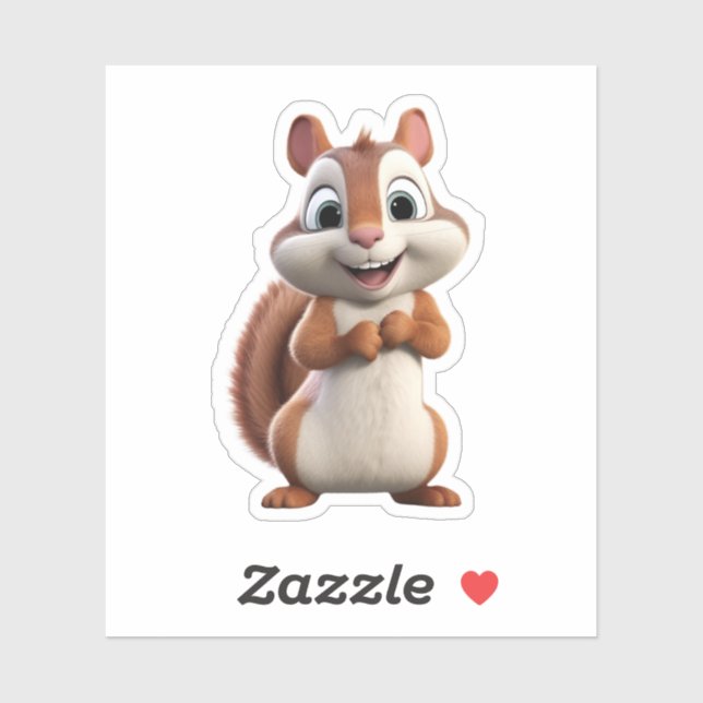 Sticker Kawaii Chibi Cute Squirrel Chipmunk (Feuille)