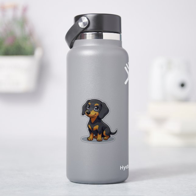 Sticker Kawaii chiot teckel – yeux coeur (HydroFlask)