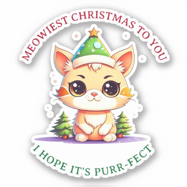 Sticker Kawaii Christmas Kitten Pun chat de vacances (Devant)