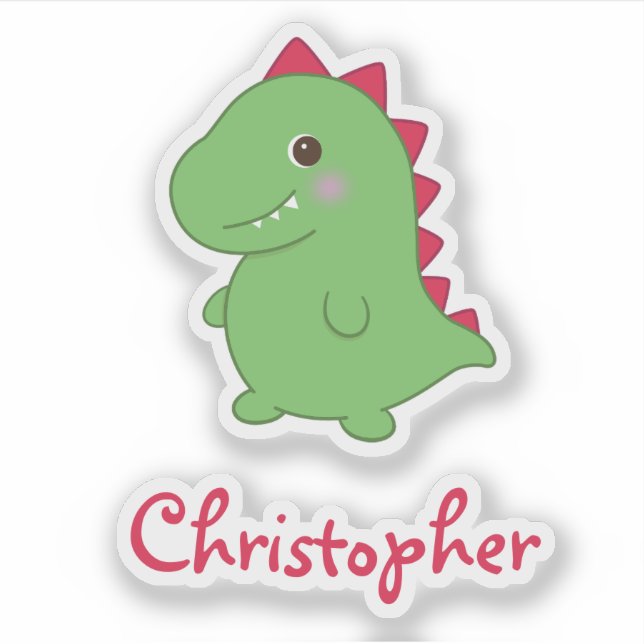 Sticker Kawaii Cute Chibi Green Dino T-Rex Nom (Devant)