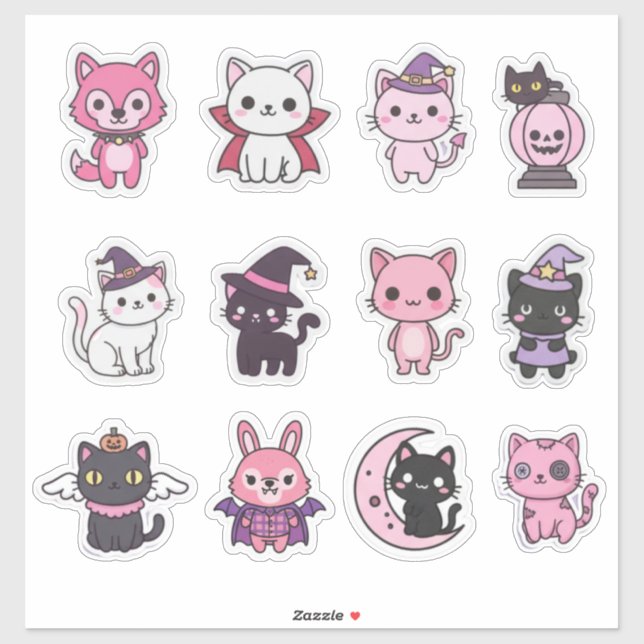 Sticker Kawaii Éffrayant pour chat (Feuille)
