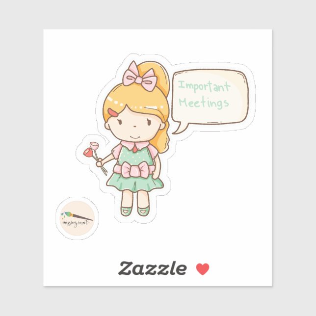 Sticker Kawaii Girl Réunions importantes Scrapbooking (Feuille)