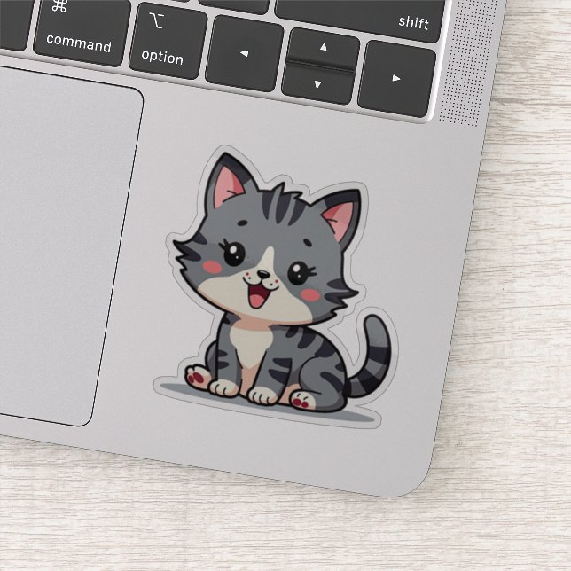 Sticker Kawaii Grey Tabby Kitten - Pose couché (Détail)