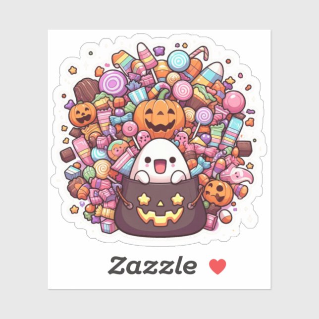 Sticker Kawaii Halloween Candy Vinyl Cute Ghost & Citrouil (Feuille)