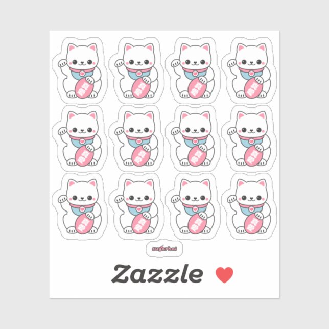 Sticker Kawaii Maneki Neko (Feuille)