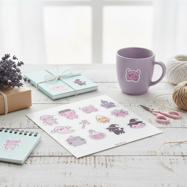 Sticker Kawaii Pastel Monster Squad Pack (Adorable Halloween Ghouls & Spells)