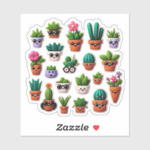 Sticker Kawaii Plante Posé Mélange Multi Couleur