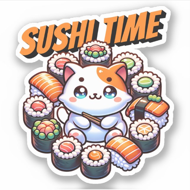 Sticker Kawaii Sushi Time Cat (Devant)