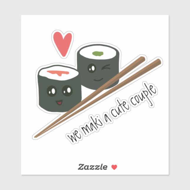 Sticker Kawaii Sushi We Maki un mignon bâton de deux (Feuille)