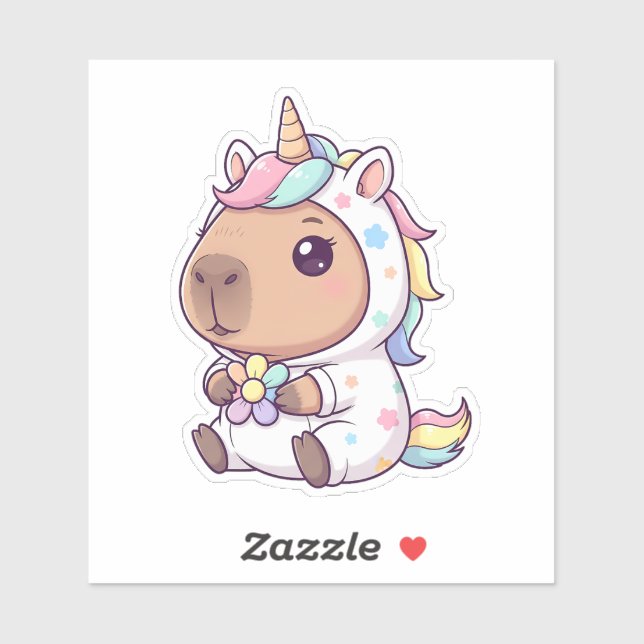 Sticker Kawaii Unicorn Capybara (Feuille)