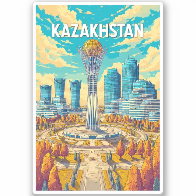 Sticker Kazakhstan Illustration Travel Art Vintage (Devant)