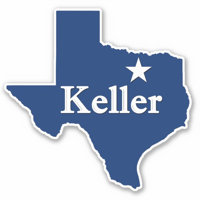 Sticker Keller, TX Carte du Texas avec Lone Star DFW (Devant)