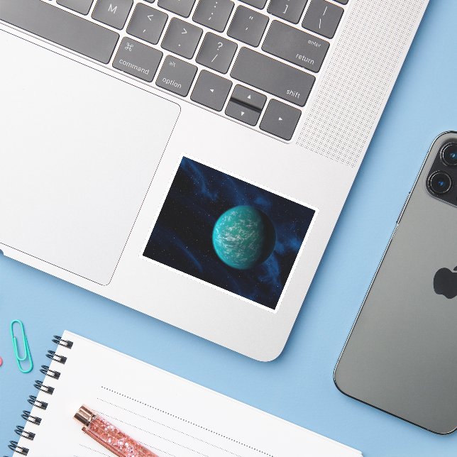 Sticker Kepler 22b, Une planète extra-solaire. (Ordinateur portable avec iPhone)