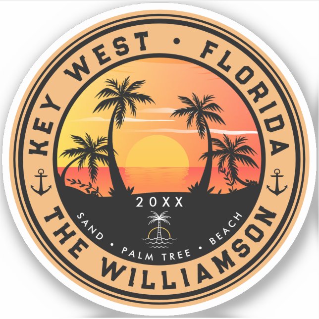 Sticker Key West Florida Keys Retro Sunset Palm Tree 80s (Devant)