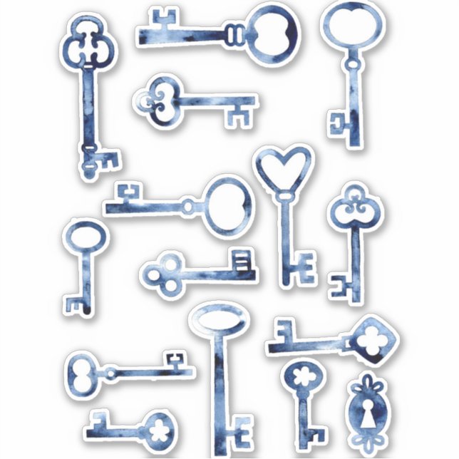 Sticker Keys Indigo bleu aquarelle peinture (Devant)
