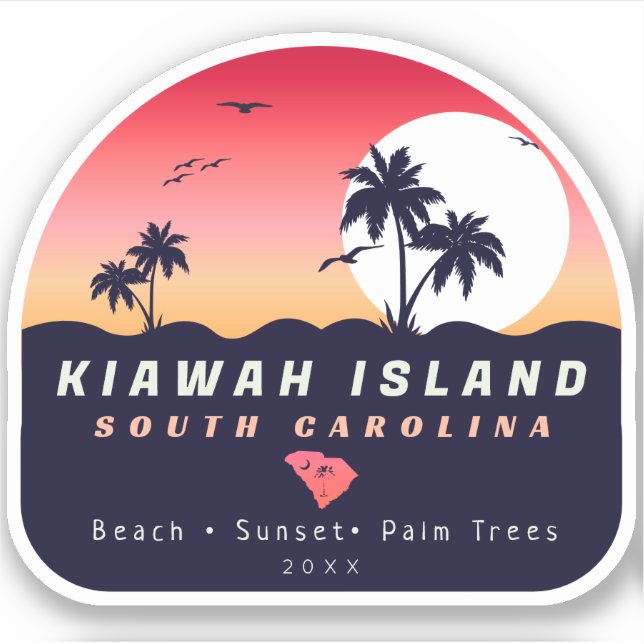 Sticker Kiawah Island Pier SC Retro Sunset Souvenirs 60s (Devant)