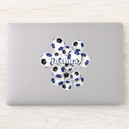 Sticker kids name blue black soccer balls