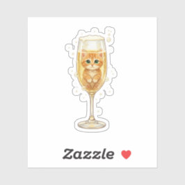 Sticker  Kitten in Champagne Glass Bubbly New Year 