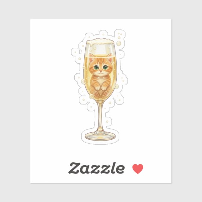 Sticker  Kitten in Champagne Glass Bubbly New Year  (Feuille)