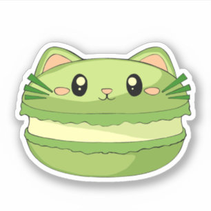 Sticker Kitty Cat Matcha Macaron